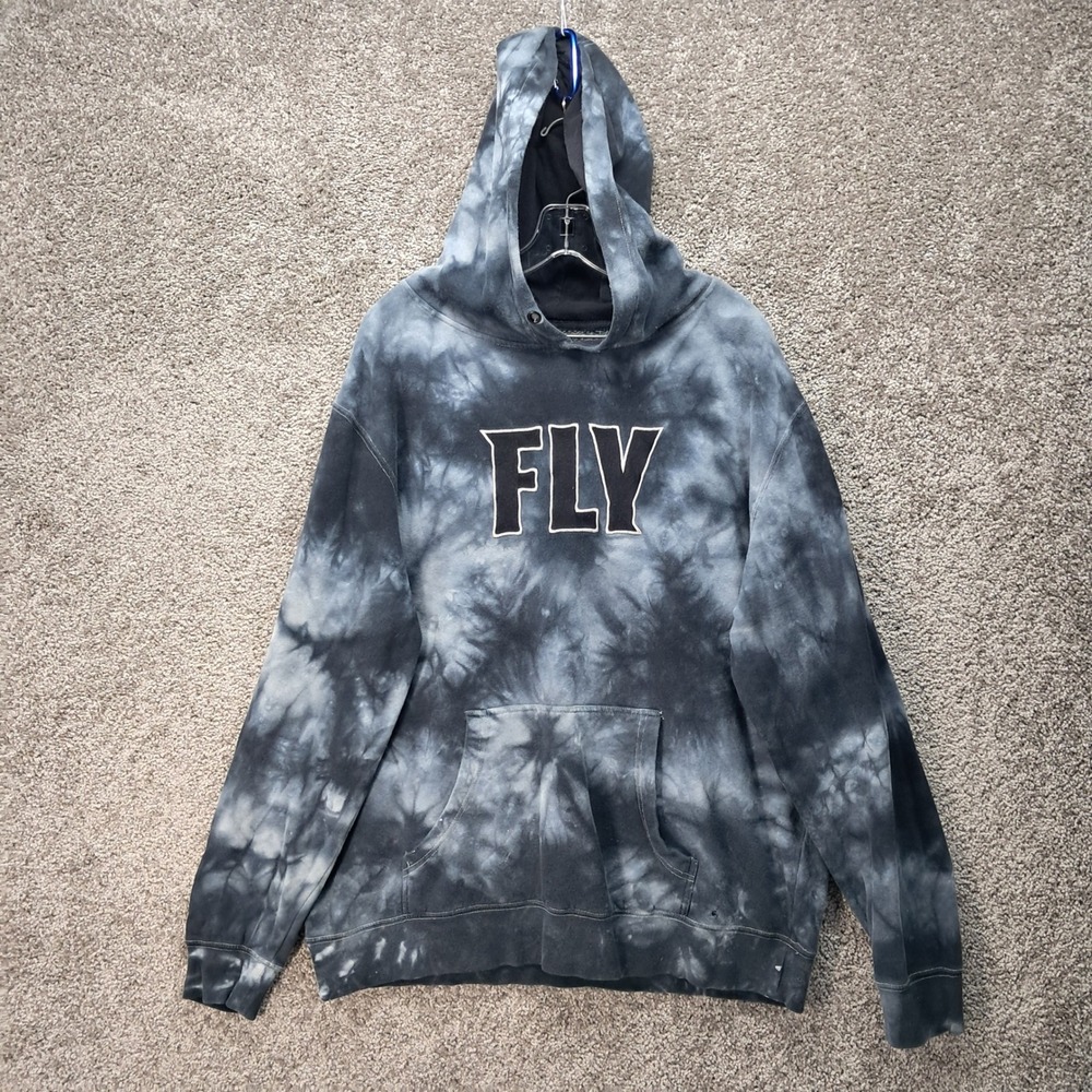 Fly Racing Mens Tie Dye Pullover Hoodie Black Grey FLY Patch Large 104096